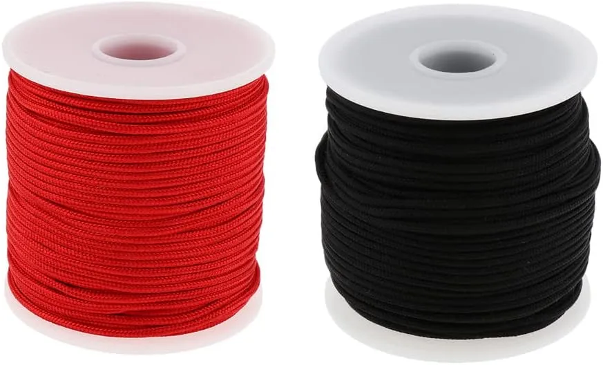 2 Sets 50m Paracord Parachute Rope, High Strength Nylon Tent Guy Line for Camping, Fishing, and Outdoor Activities (Red   Black)