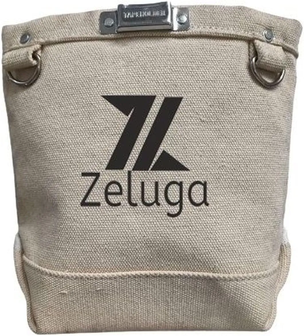 20-336 28 oz Canvas Fastener Tool Pouch, Bolt Bag with Bull-pin Loop, Clip-On Tool Bag for Tools, Screws and Nails, Tunnel Loop Connection, White