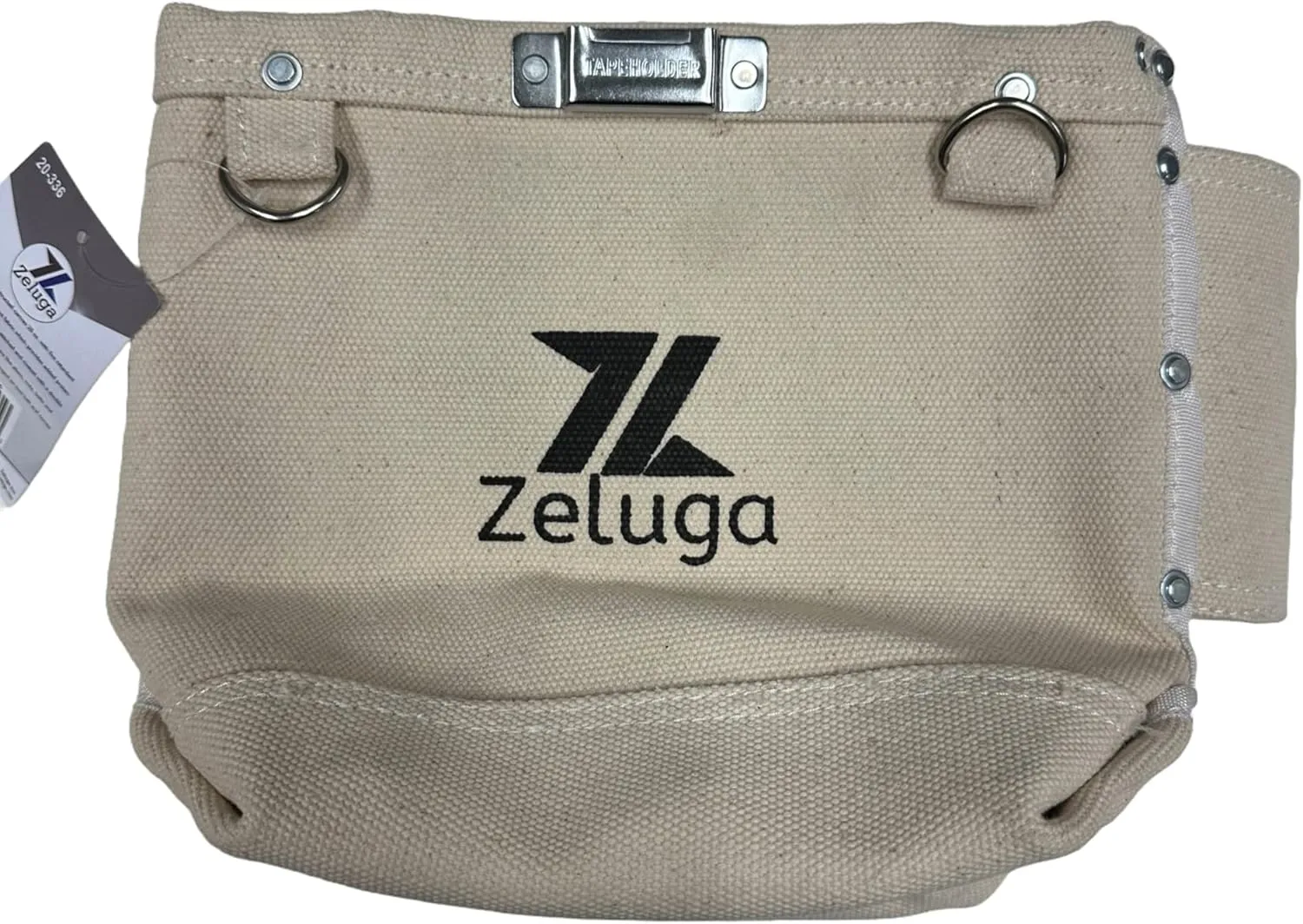 20-336 28 oz Canvas Fastener Tool Pouch, Bolt Bag with Bull-pin Loop, Clip-On Tool Bag for Tools, Screws and Nails, Tunnel Loop Connection, White