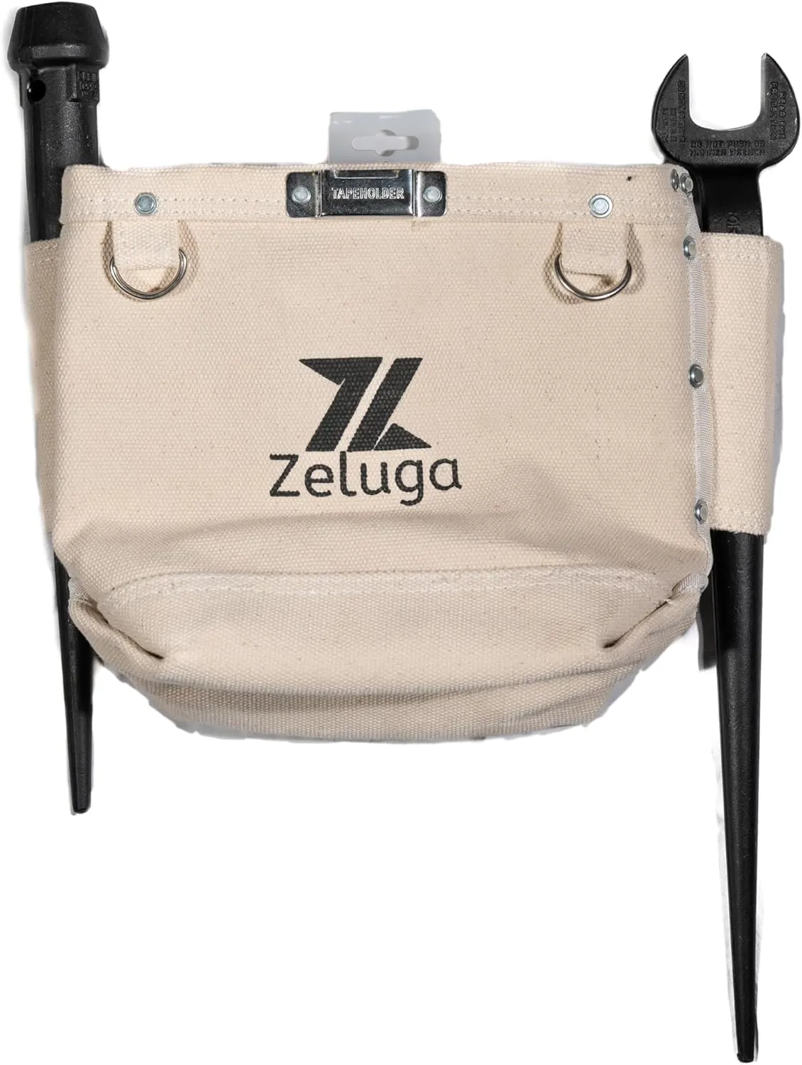 20-336 28 oz Canvas Fastener Tool Pouch, Bolt Bag with Bull-pin Loop, Clip-On Tool Bag for Tools, Screws and Nails, Tunnel Loop Connection, White