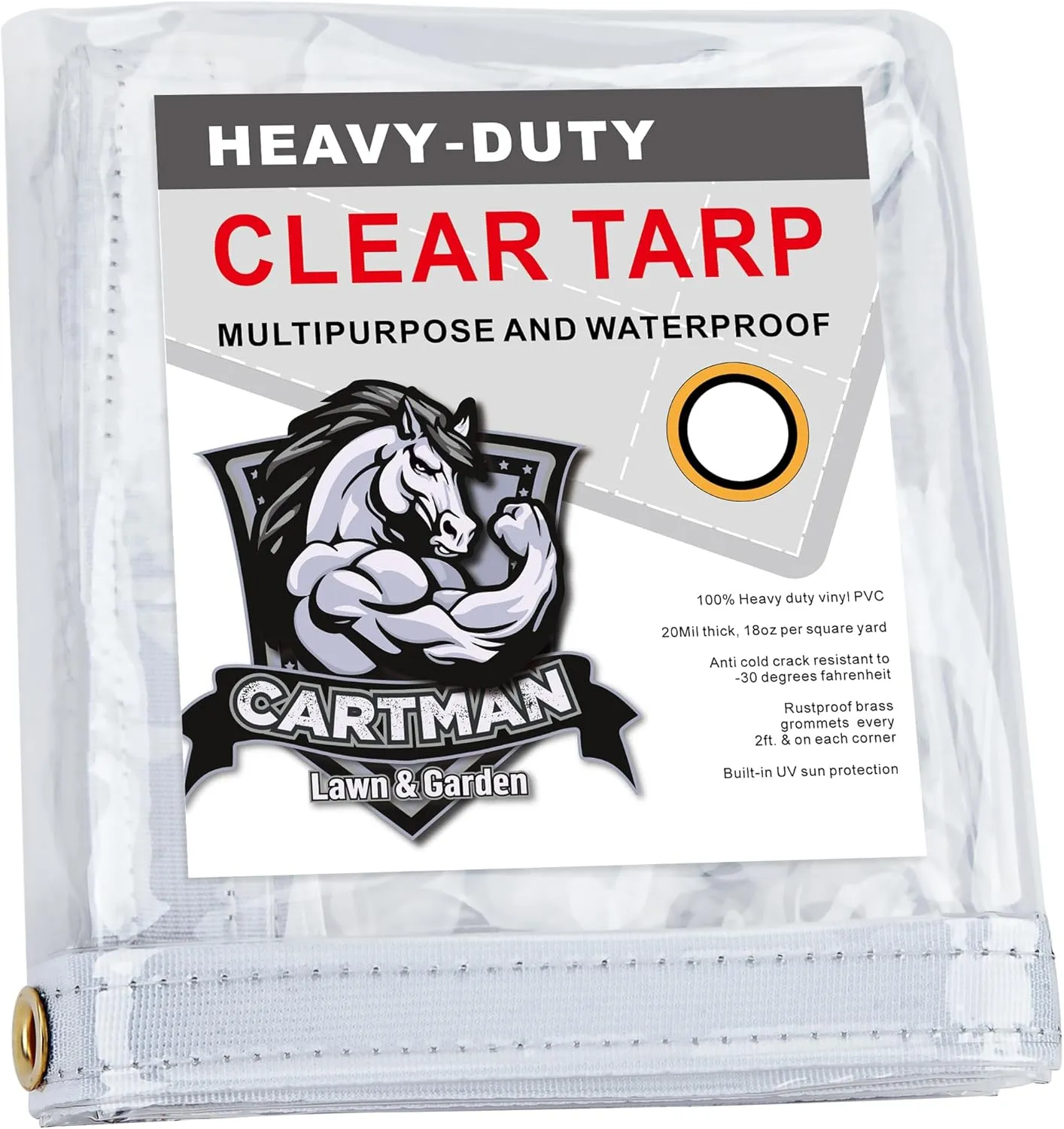 20 Mil 4'x6'Super Heavy Duty Transparent Waterproof PVC Tarpaulin with Brass Grommets - for Patio Enclosure, Temporary Wall, Multipurpose