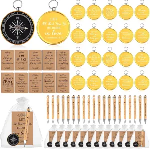 20 Set Father's Day Christian Gift for Men Bulk Bible Verses Compass Camping Survival Pocket Compass with Pocket Notebooks Religious Scripture Bamboo Pens for Church Sunday School Graduation Hiking