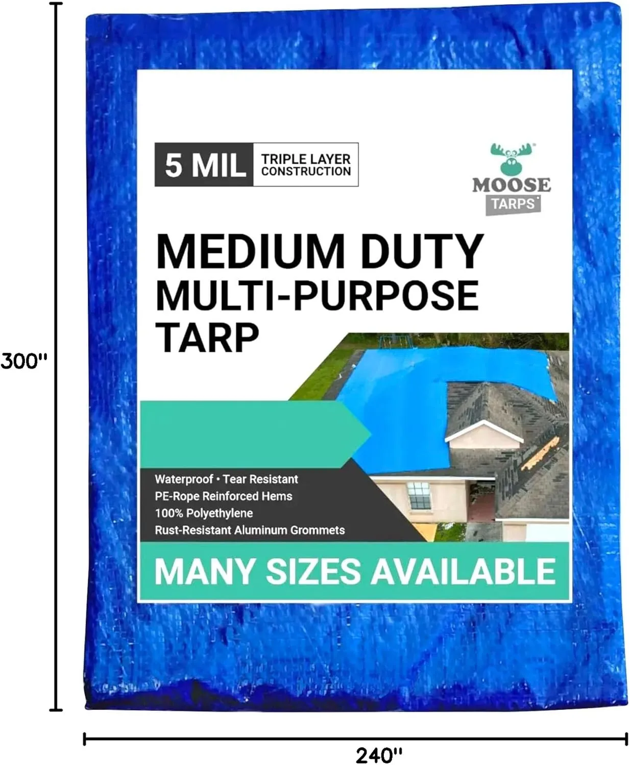20' x 25' Waterproof Tarp, Medium Duty Reversible Blue/Silver, Multipurpose Indoor and Outdoor Tarps for Tents, Wood Cover, Furniture, Car, Boat, Pool, Tear Resistant, Blue