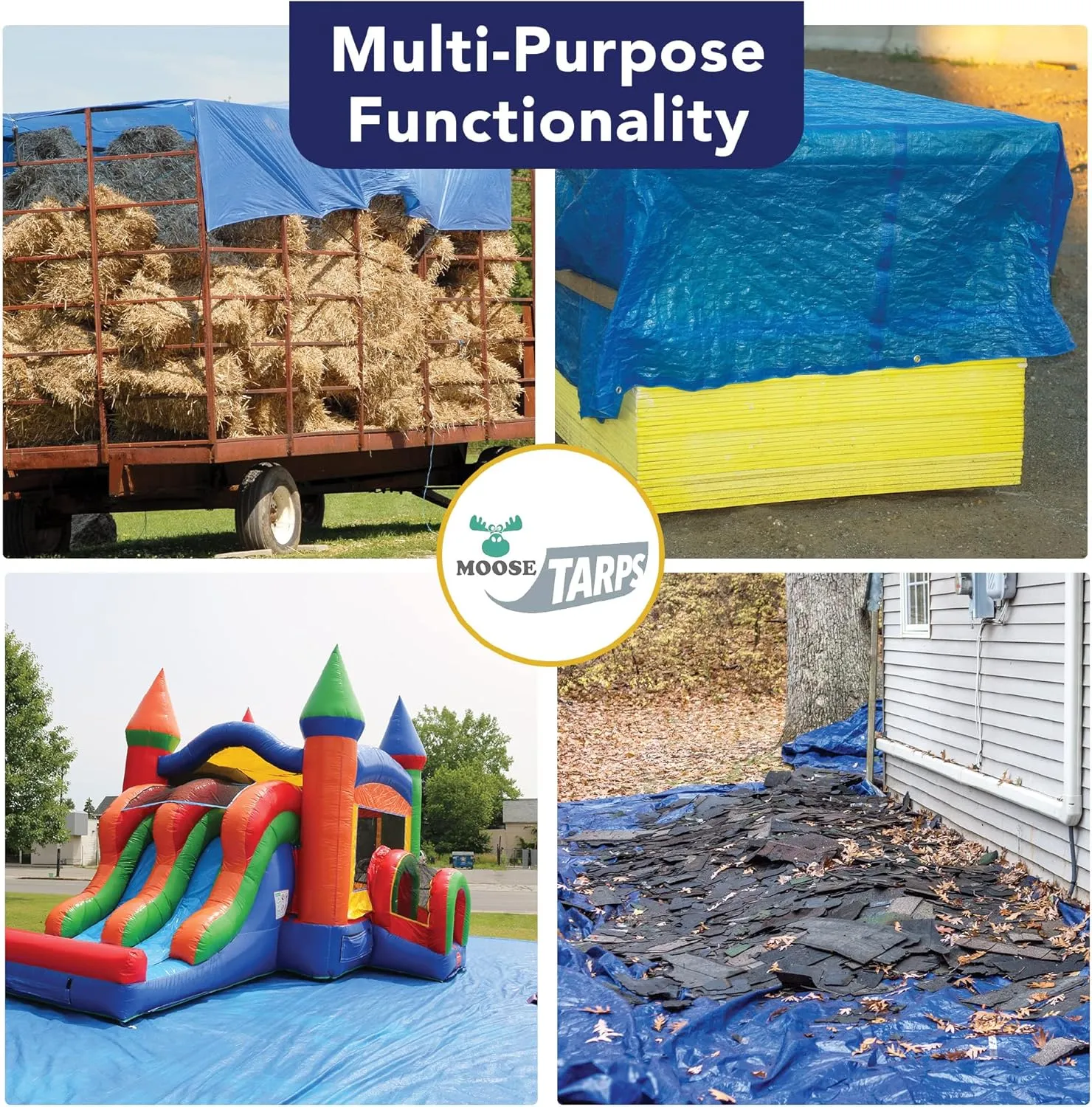 20' x 25' Waterproof Tarp, Medium Duty Reversible Blue/Silver, Multipurpose Indoor and Outdoor Tarps for Tents, Wood Cover, Furniture, Car, Boat, Pool, Tear Resistant, Blue