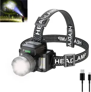 200000 Lumens Headlamp Rechargeable XHP70.2 Super Bright Powerful LED Headlamp,Adjust Focus 3 Modes Waterproof Headlight,Power Bank Function for Camping Biking Hiking (c)