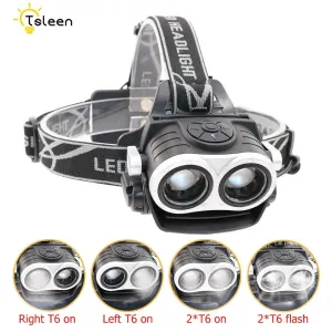 2000Lumnes LED Headlight 2*CREE XML T6 Zoomable Headlamp Waterproof Head Lamp USB Rechargeable Lantern Light With 18650 Battery