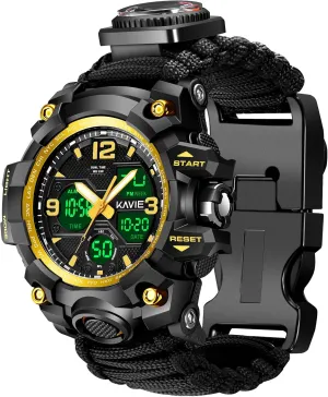 23-in-1 Survival Military Digital Watch, Mens Tactical Multi-Functional and Adjustable Wristband Outdoors Waterproof Sports Watches with Compass Paracord Band
