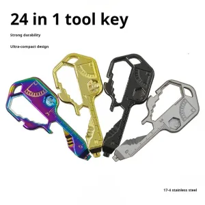 24-in-1 Multi Tool Keychain  Stainless Steel EDC Key Tool, Pocket Gadget for Outdoor, Camping, Survival, Repair