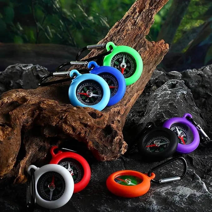 24 Pcs Compass for Kids Bulk Carabiner Compass Pocket Compass Small Compass Keychain Military Camping Compass Mini Compass for Outdoor Hiking Camping Hunting Climbing Party