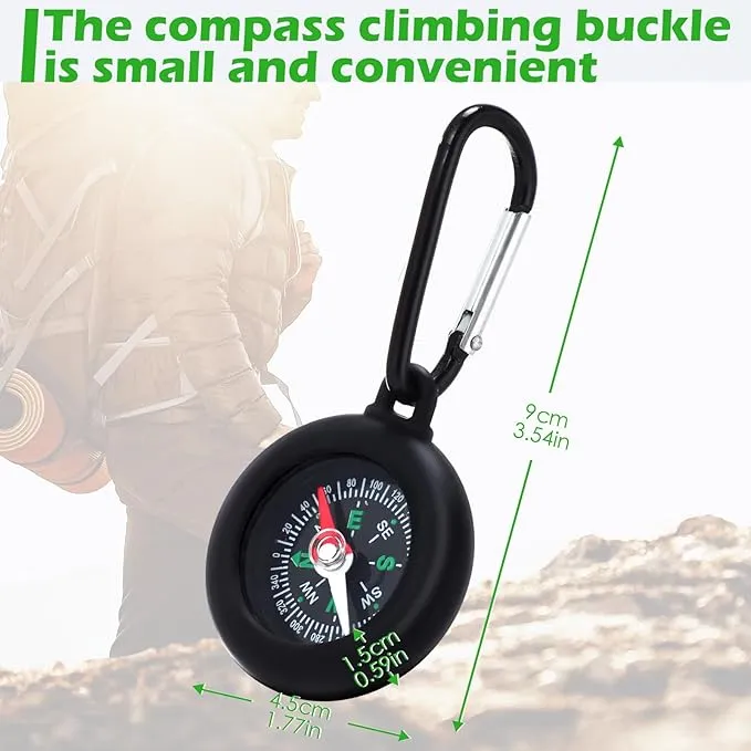 24 Pcs Compass for Kids Bulk Carabiner Compass Pocket Compass Small Compass Keychain Military Camping Compass Mini Compass for Outdoor Hiking Camping Hunting Climbing Party