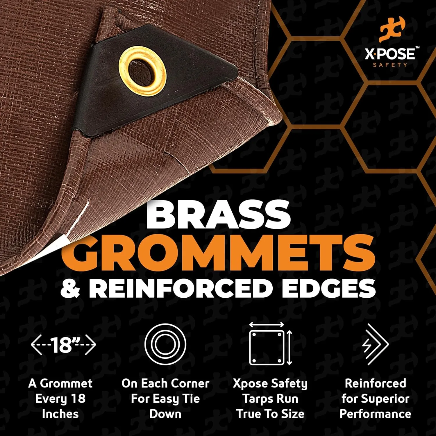 24' x 36' Super Heavy Duty 16 Mil Brown Poly Tarp Cover - Thick Waterproof, UV Resistant, Rip and Tear Proof Tarpaulin with Grommets and Reinforced Edges - by Xpose Safety