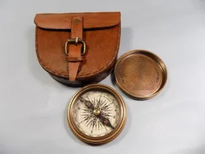 2.5 Inch Handmade Authentic Vintage Style Brass Pocket Compass 1885 Maritime with Leather Case Rustic Nautical Collectible with Antique Finish by New Lite Hub. Brown Antique.