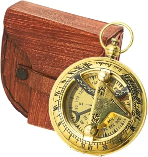 2.5 Inch Nautical Brass Marine Sundial Push Button Compass in Leather Case | Pocket Chain Compass Graduation Day Gifts Baptism Gifts for Boys by New Lite Hub. Brown Antique.