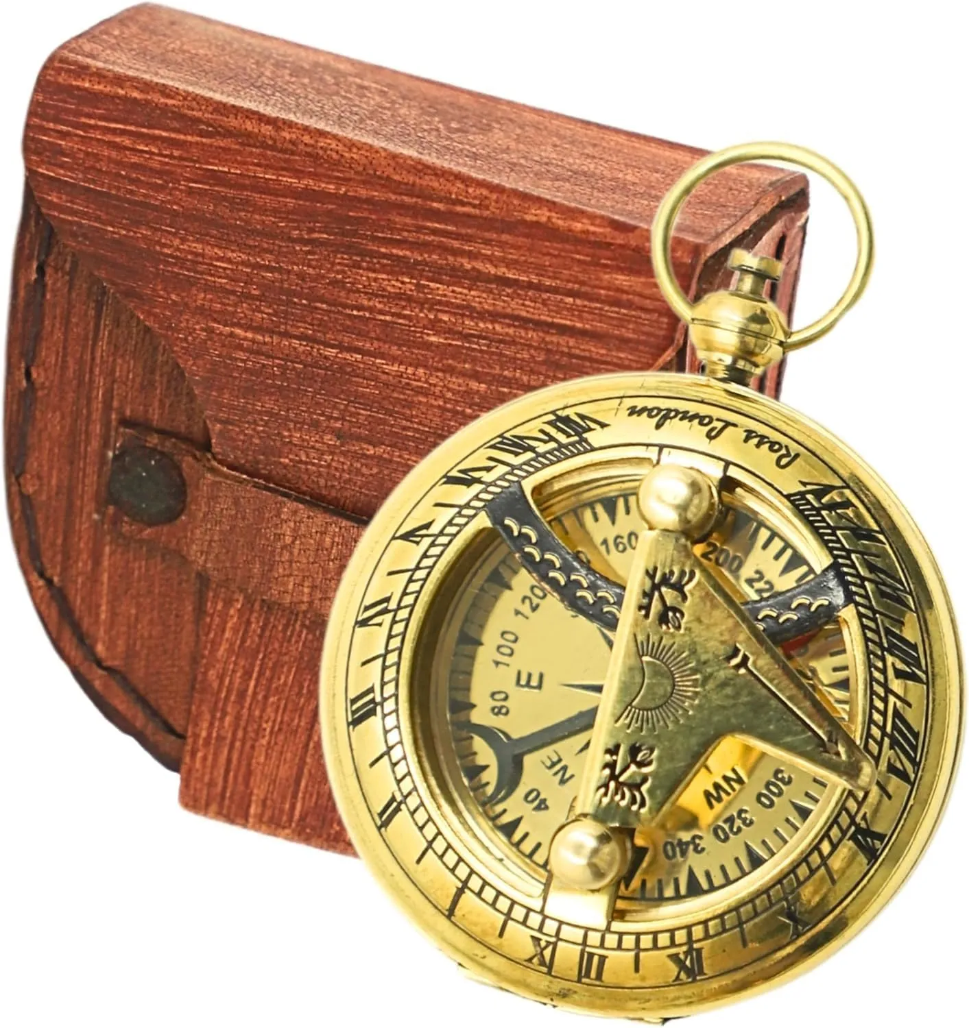 2.5 Inch Nautical Brass Marine Sundial Push Button Compass in Leather Case | Pocket Chain Compass Graduation Day Gifts Baptism Gifts for Boys by New Lite Hub. Brown Antique.