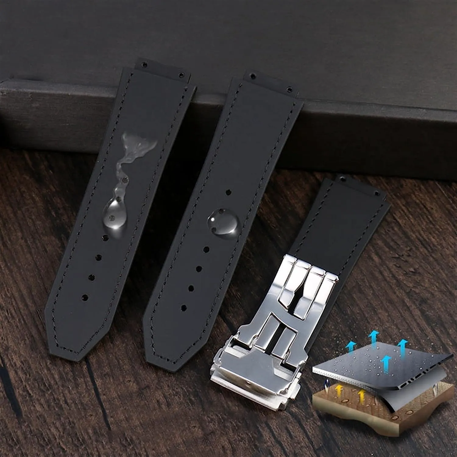 26 * 19mm Leather Rubber Watchband For HUBLOT Big Bang Series Classic Fusion Universe Men Watch Strap With Butterfly Buckle