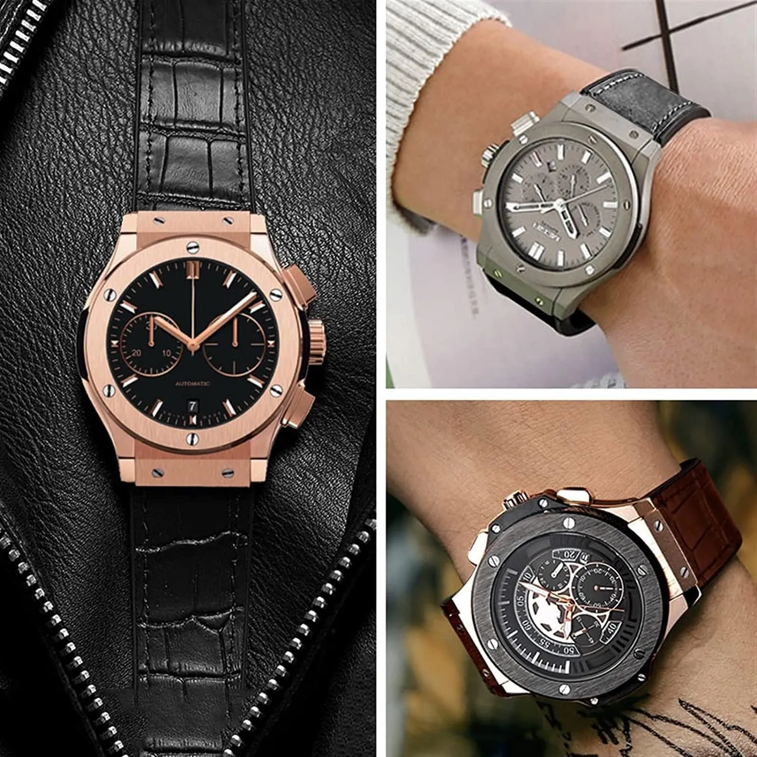 26 * 19mm Leather Rubber Watchband For HUBLOT Big Bang Series Classic Fusion Universe Men Watch Strap With Butterfly Buckle