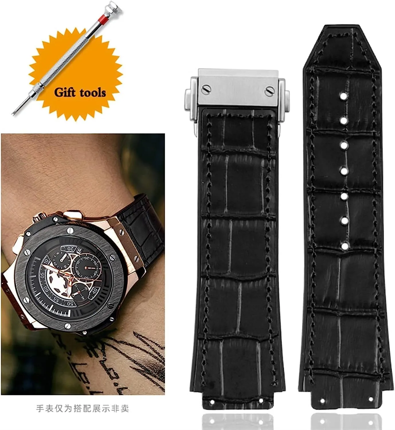 26 * 19mm Leather Rubber Watchband For HUBLOT Big Bang Series Classic Fusion Universe Men Watch Strap With Butterfly Buckle