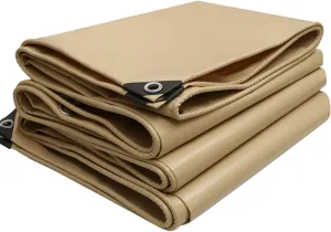 2mx2m/2mx3m/2mx4m/3mx3m Beige Heavy Duty Tarpaulin Sheet 500g/㎡ with Metal Grommets Canopy Tent for Rain Shelter, Camping, Outdoor and Pool Ground Sheet Tarps Cover(1.5x6m)