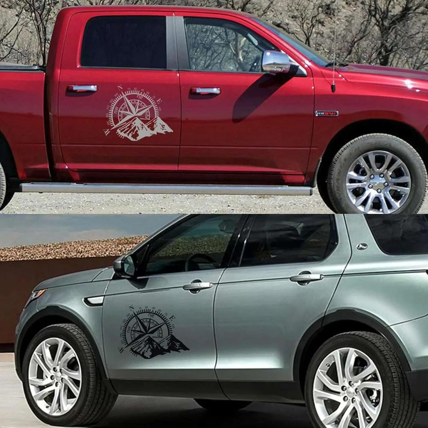 2Pcs Car Door Side Stickers Vinyl Film Auto Decoration Compass Decal Waterproof SUV Styling