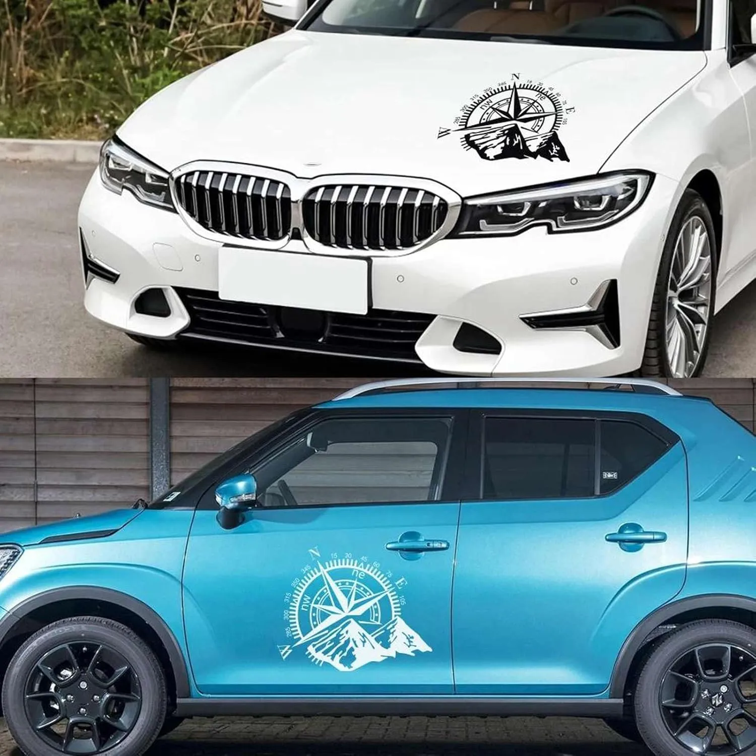 2Pcs Car Door Side Stickers Vinyl Film Auto Decoration Compass Decal Waterproof SUV Styling