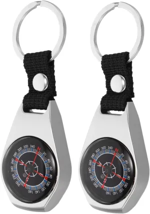 2pcs Pocket Compass Keychain Large Hiking Compass Zinc Alloy Survival Gear
