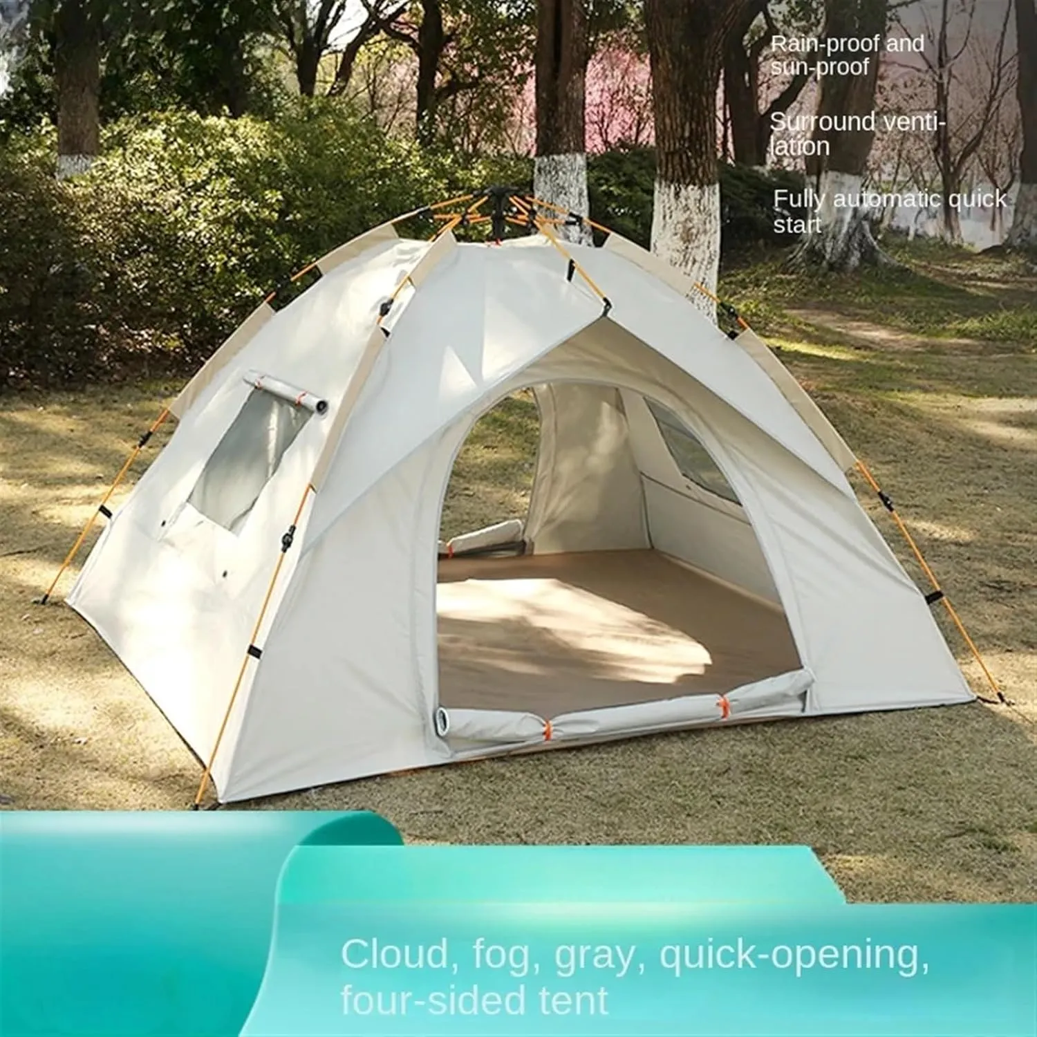 3-4 Person Automatic Pop Up Outdoor Family Camping Tent Easy Open Camp Tents Ultralight Instant Shade Portable Free Construction (Two Doors No Window)