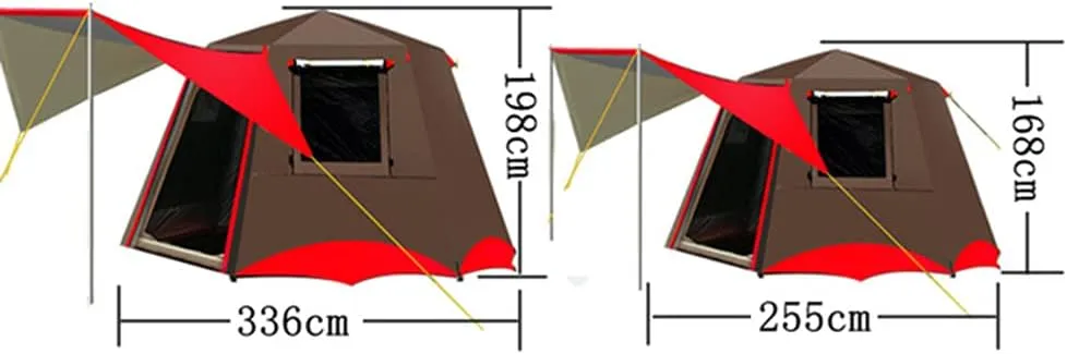3-4 Person Automatic Tent with Porch Camping Pop Up Tent with 2 Door and 2 Windows Double Layer Instant Family Tent for Camping Outdoor Hiking, Red