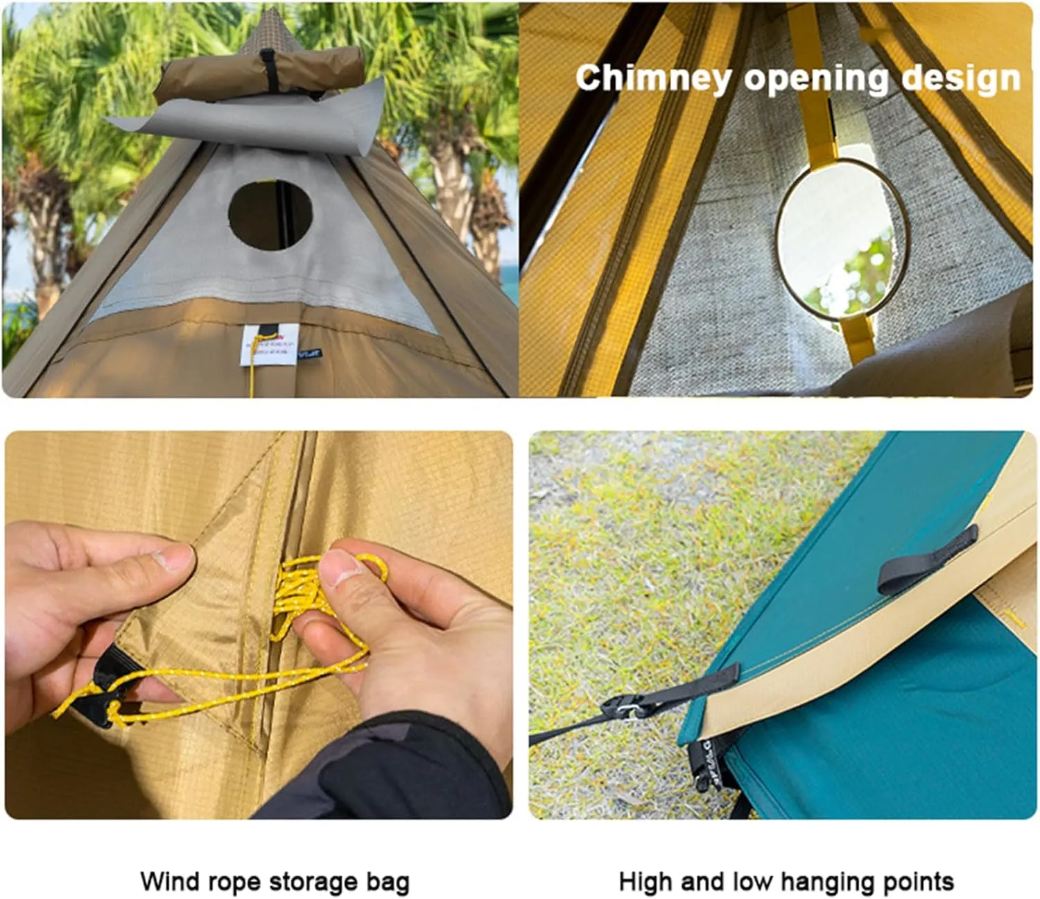 3-4 Person Camping Tent 4 Seasons Tipi Hot Tent Easy Up, Height 1.6-1.9m, Diameter 3.2m, for Wood Buring Stove Bushcraft Family Camping Hunting Fishing