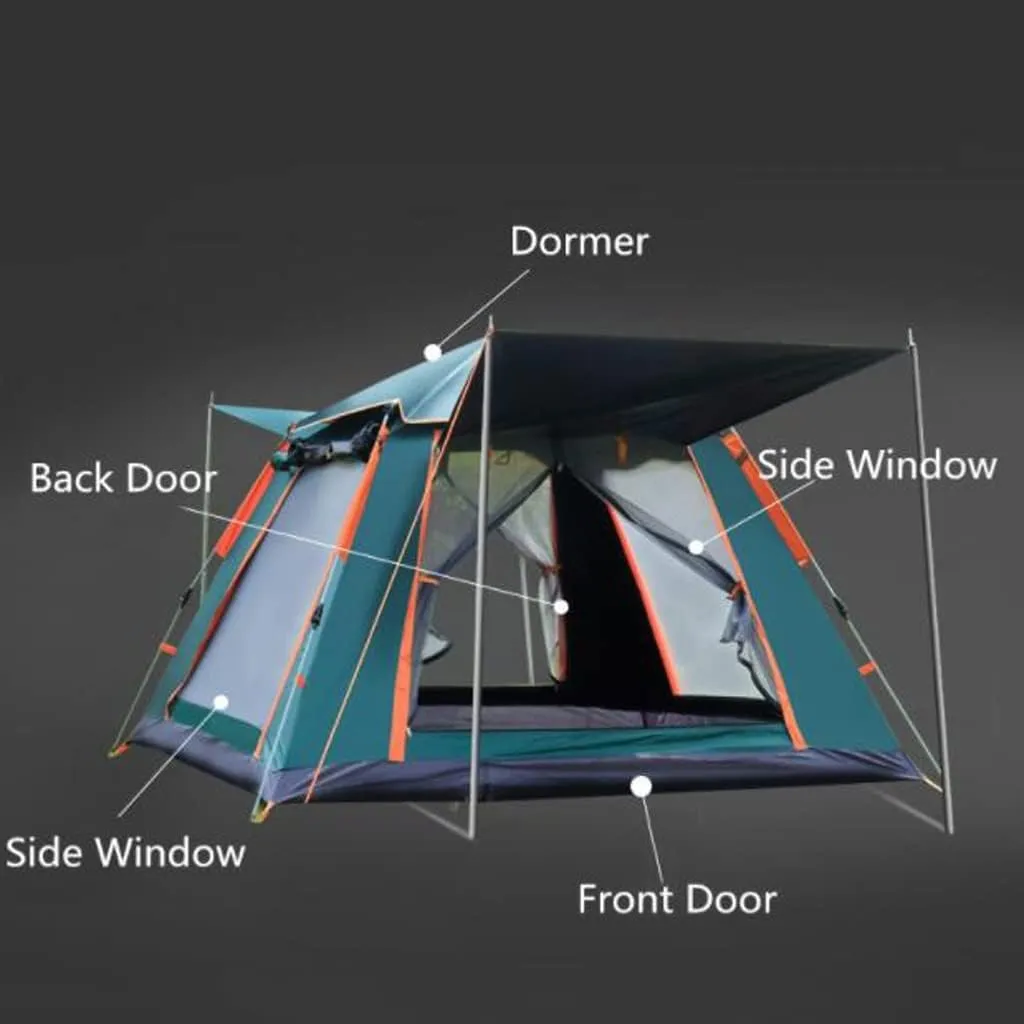 3-4 Person Quick Automatic Opening Outdoor Camping Tent Family Tourist Tent Large Space Sun Shelter Tents(Size:240x240x154cm)