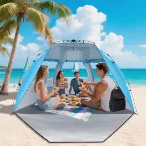3-4Person Pop Up Beach Tent, UV-Proof Beach Tent Sun Shelter, Easy Install Beach Tents Sun Shelter with 3 Ventilation, UPF 50 , FamilyTents for Picnic, Camping, Fishing, Beach, Blue