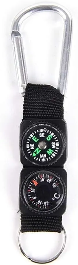 3-in-1 Black Compass, Thermometer, and Key Ring with Carabiner – Multi-Tool for Camping, Hiking, Cycling, and Outdoor Activities