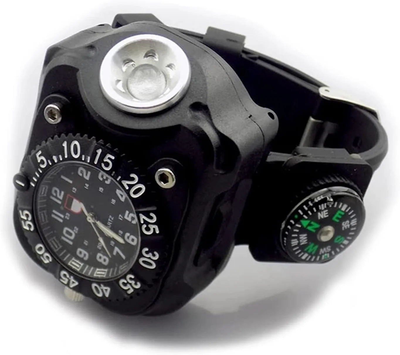 3 in 1 Bright Watch Light Flashlight with Compass Outdoor Sports Mens Fashion Waterproof LED Rechargeable