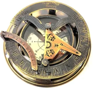 3-Inch Brass Sundial Compass, Antique Nautical Design, Black and Copper Finish