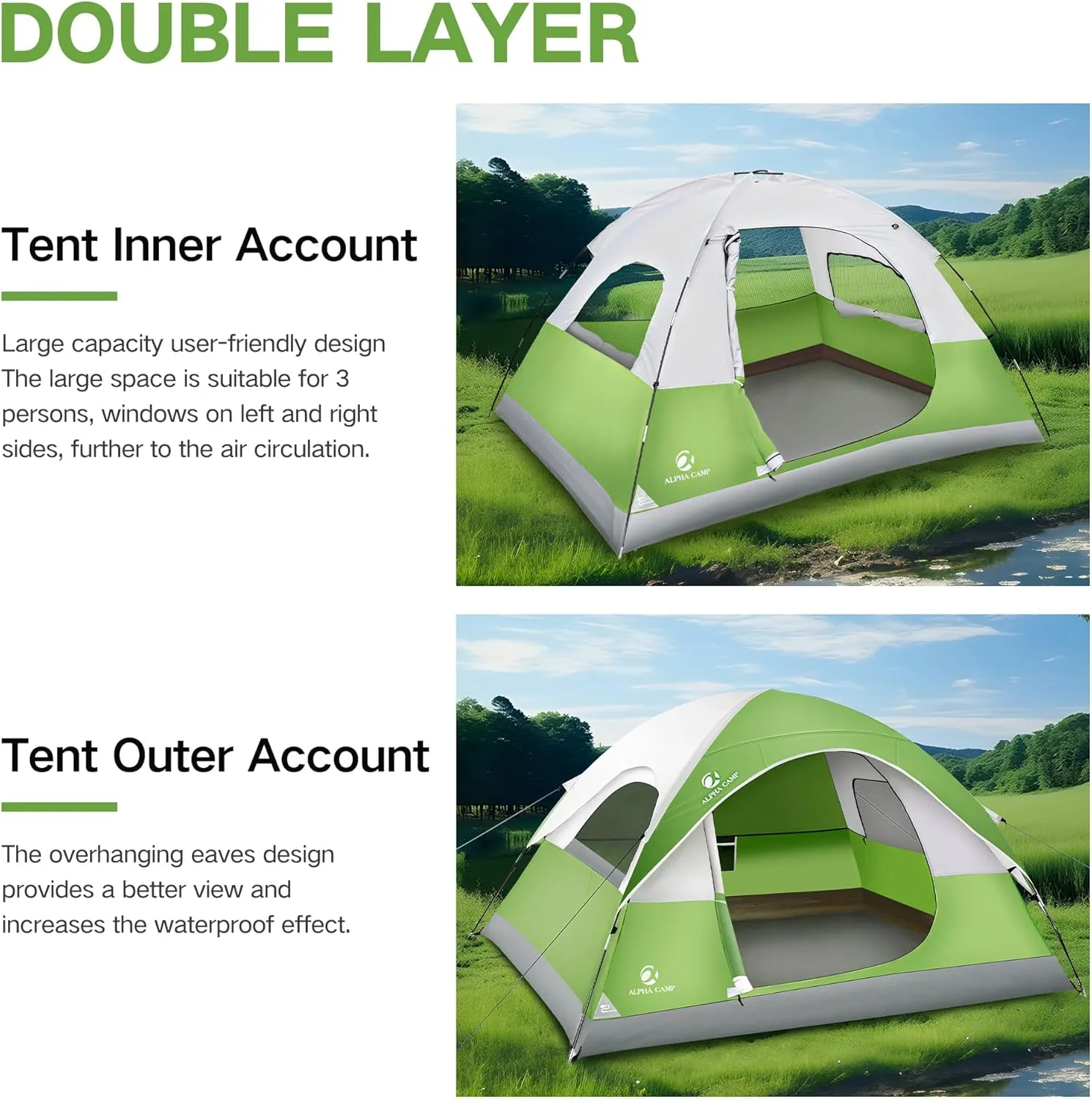 3 Person Backpacking Tent,Portable Lightweight Waterproof Windproof Easy Setup Backpacking Tent,Great for Camping Hiking Mountaineering