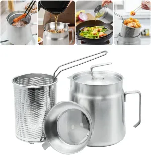 304 Stainless Steel Oil Filter Pot 68oz Large Capacity Bacon Grease Container with Strainer, Grease Container for Kitchen with Fryer Basket, Bacon Grease with Fine Mesh Strainer