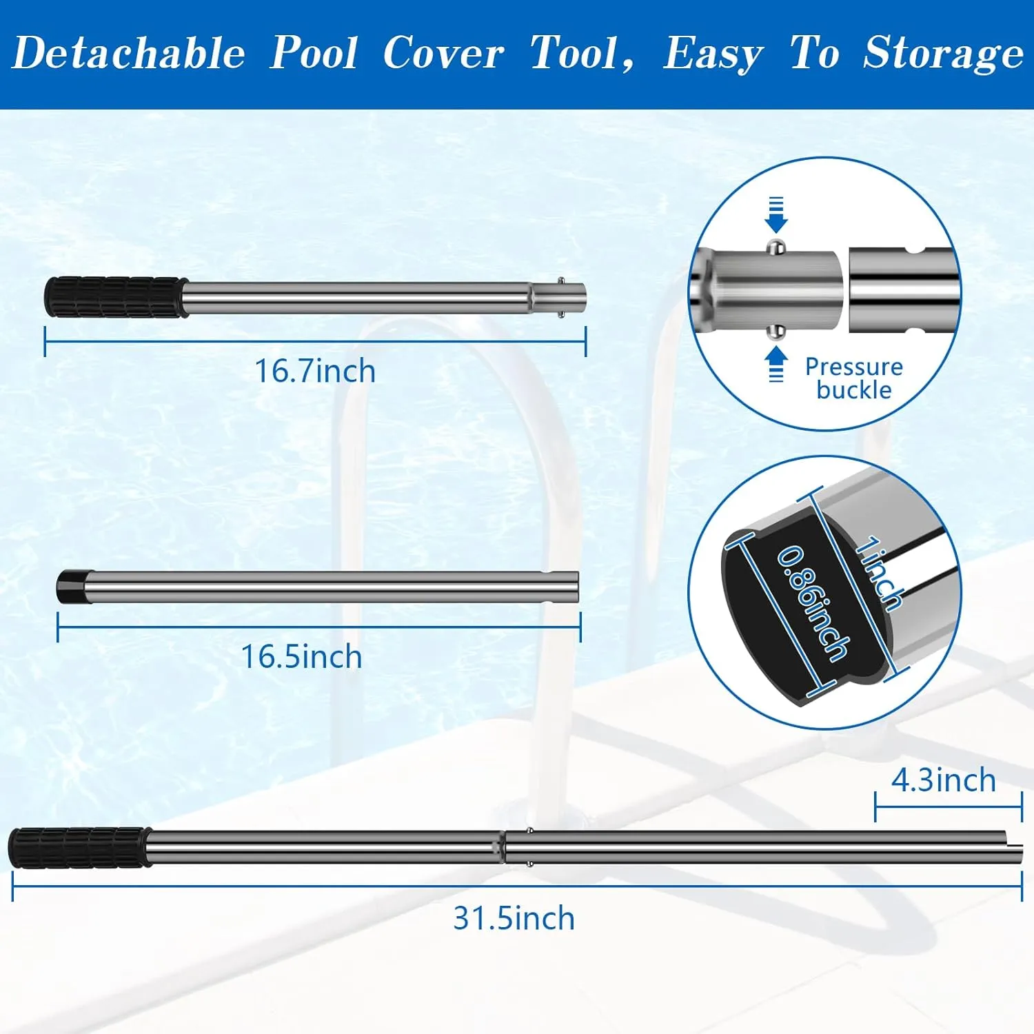 31-1/2 inch Pool Cover Tool, 2 Pack Pool Cover Installation Tool，Swimming Pool Safety Cover Installation and Removal Rod Tool, Suitable for All Standard Pool Cover Anchors