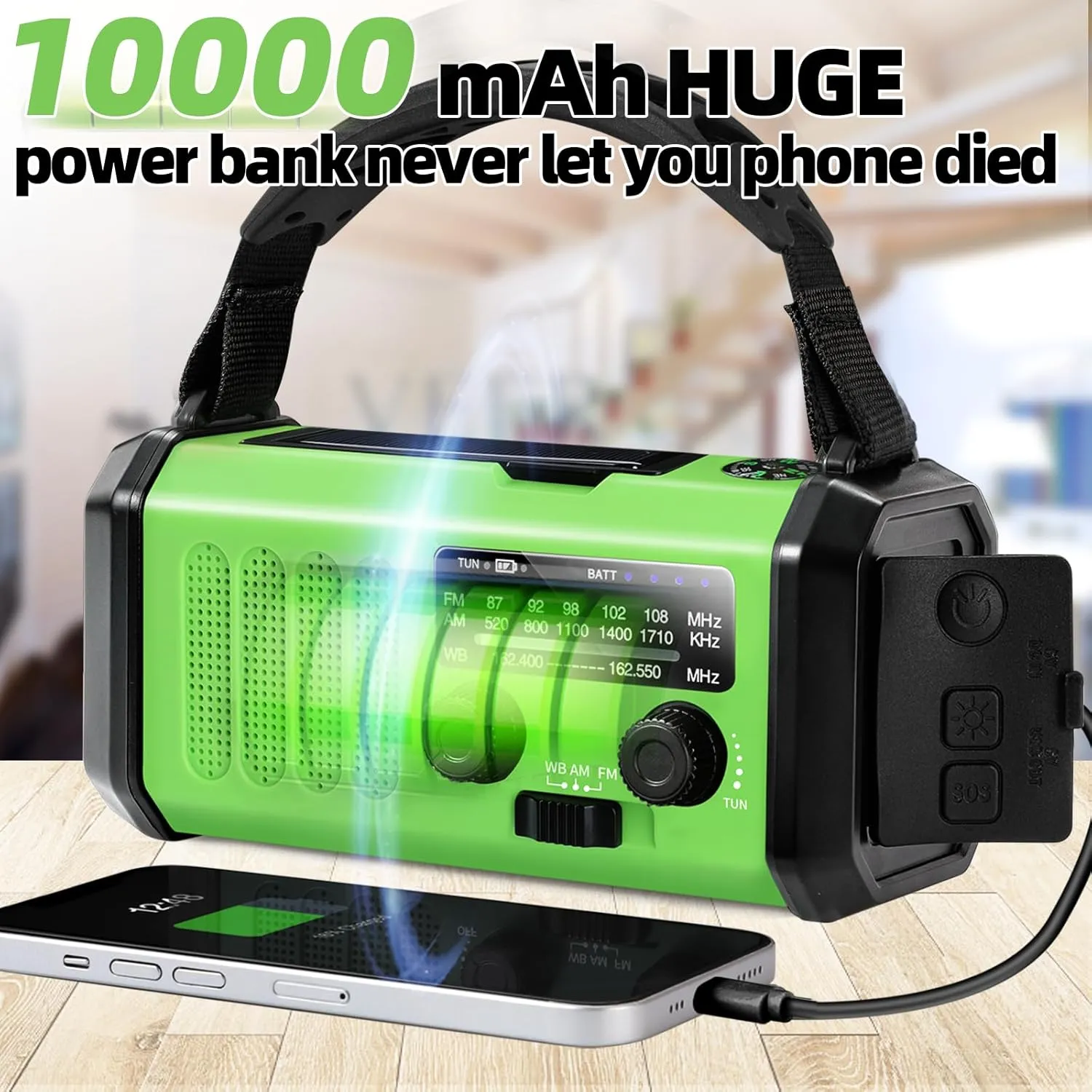 37000mWh Emergency Hand Crank Radio AM/FM with LED Flashlight Solar Radio, Portable Weather Radio, Emergency Cell Phone Charger for Family Outdoor Camping and Emergency Rescue Us
