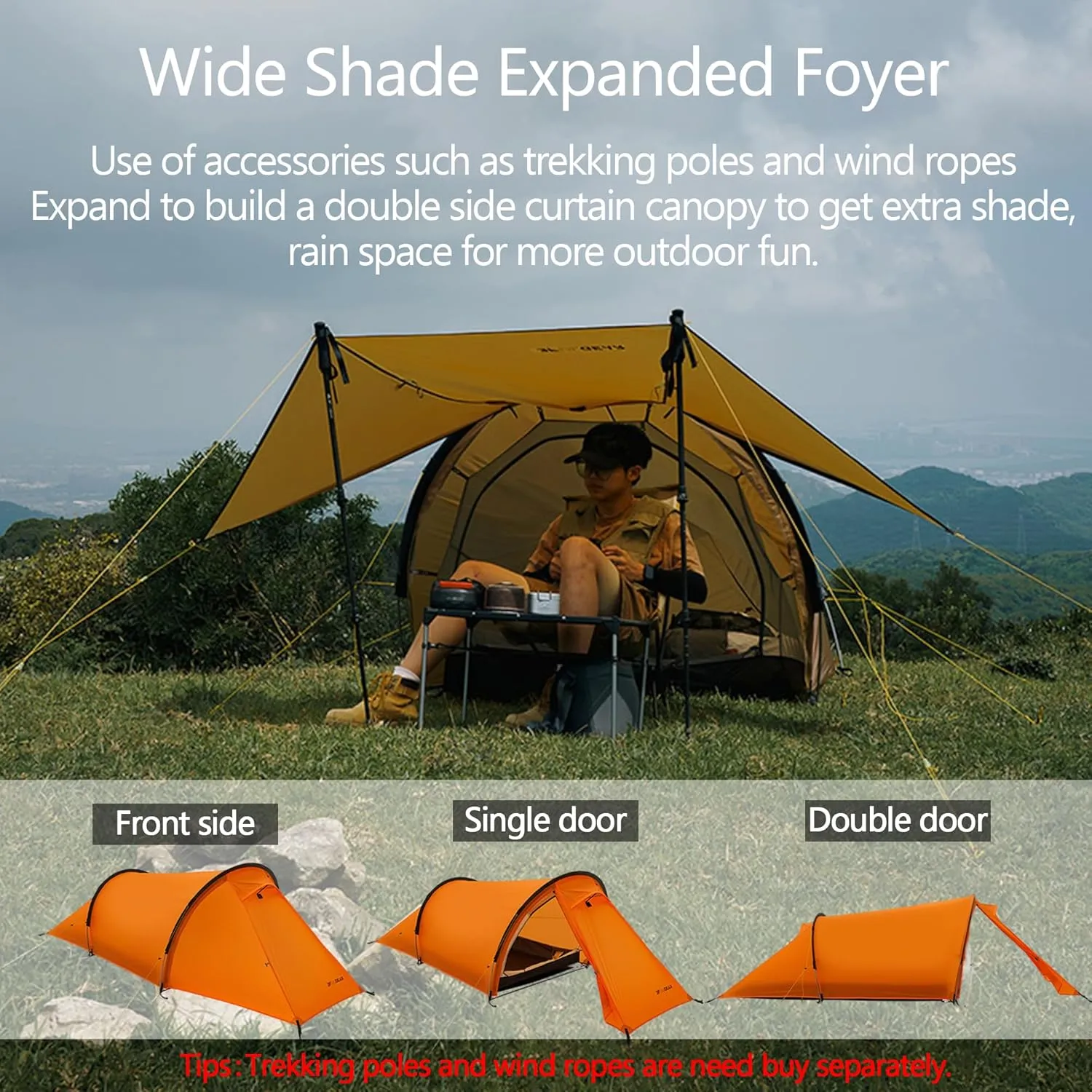 3F UL Gear 1/2 Person Ultralight Camping Tent- Windproof Category 7~8 - Rainproof Groundsheet(PU8000mm )- 3/4 Season Tent with Expanded Foyer for Outdoor Hiking Mountaineering Travel