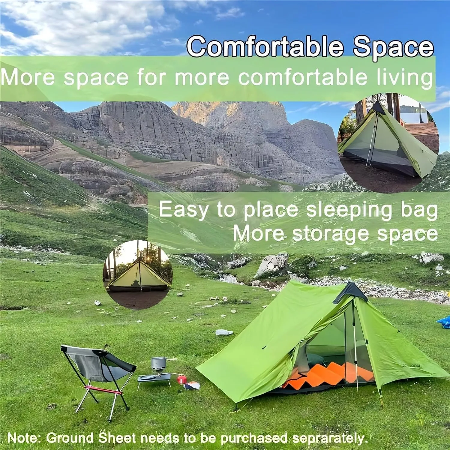 3F UL Gear Lanshan 1/2 Ultralight Backpacking Tent Weighs only 26.8oz 15D Customized Single Silicon Fabric Waterproof 5000 mm 3/4 Season Inner Tent for 1/2 Person
