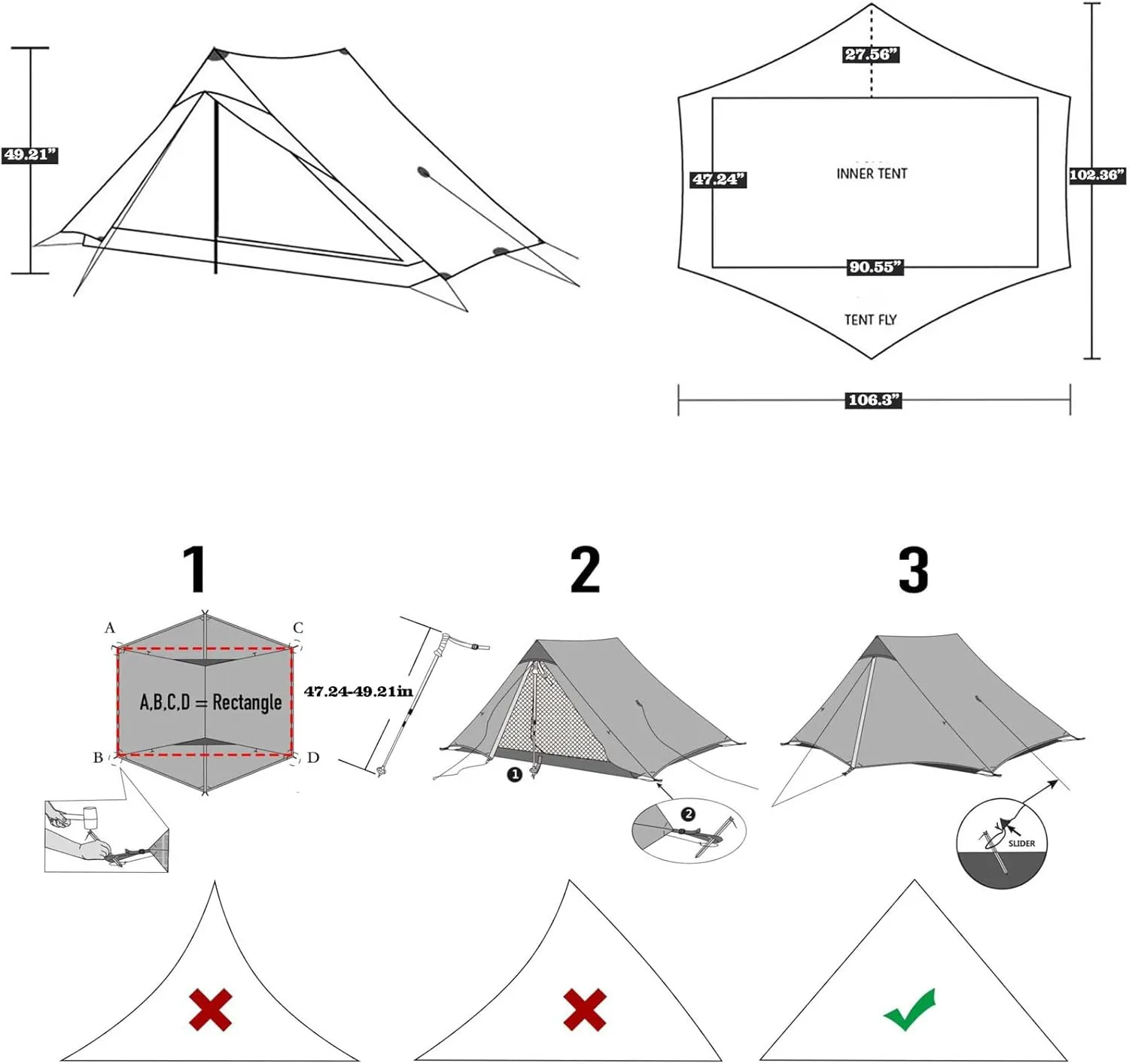 3F UL Gear Lanshan PRO Lanshan Ultralight Tent Ultralight Tent 3-Season Backpacking Tent for 1-Person or 2-Person Camping, Climbing, Hiking, Trekking, Kayaking (for 2 Person, Gray- 3 Season)