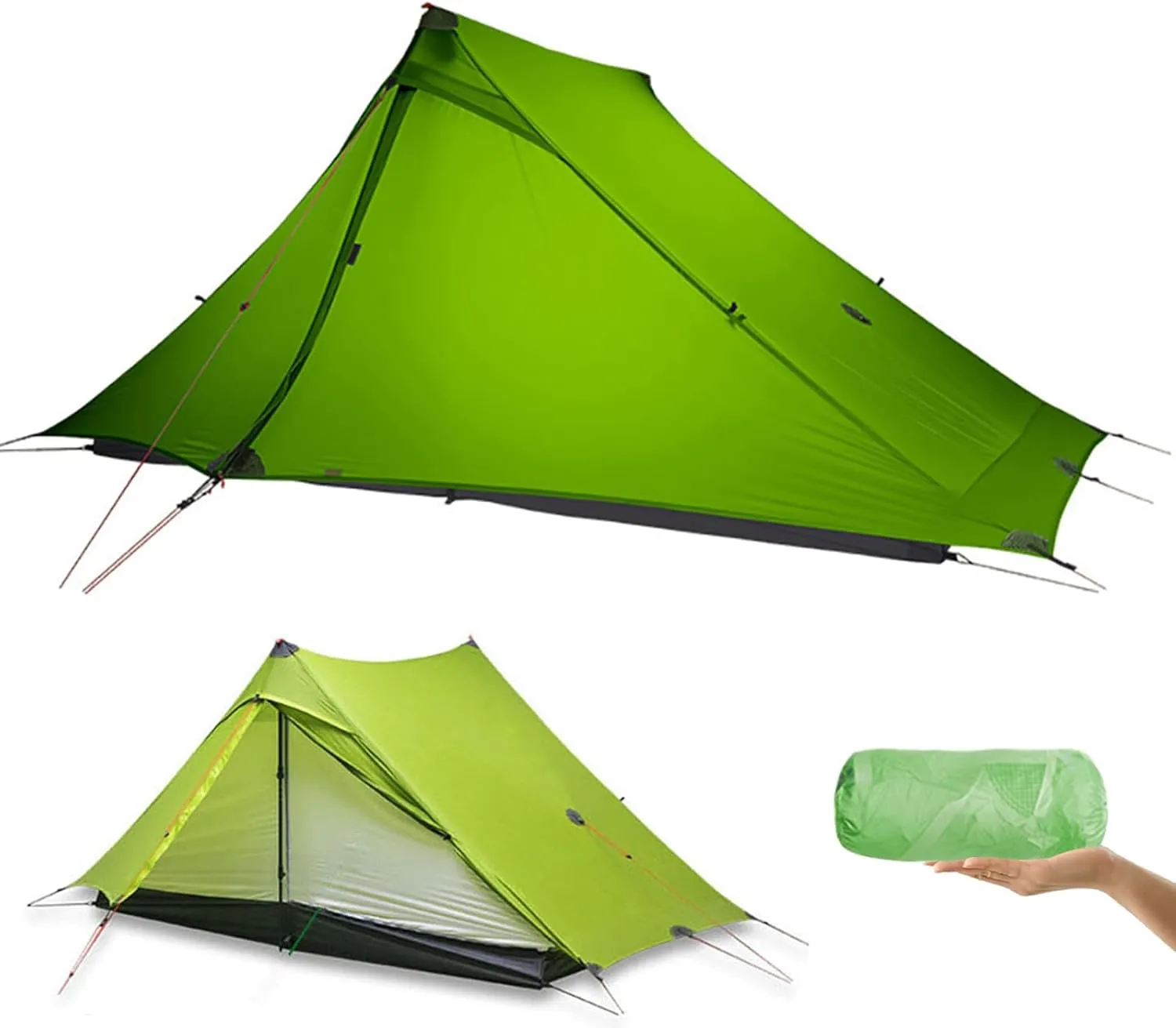 3F UL Gear Lanshan PRO Lanshan Ultralight Tent Ultralight Tent 3-Season Backpacking Tent for 1-Person or 2-Person Camping, Climbing, Hiking, Trekking, Kayaking (for 2 Person, Green- 4 Season)
