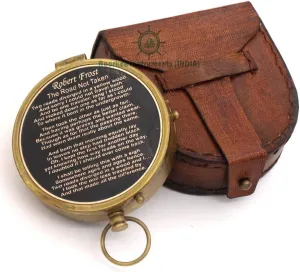 3" Large Compass with 'The Road Not Taken' Quote by Robert Frost – Leather Case Included | Inspirational Gift for Son, Daughter, Grandson, Father, Mother, Grandpa- Gift Compass