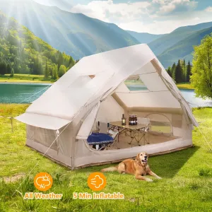 4-6 Person Inflatable Camping Tent, Glamping Blow up Tent with Hand Pump, PU3000 Waterproof & Windproof, Easy Setup Cabin Tent with Mesh Windows, Perfect for Family Camping, Emergency Shelter