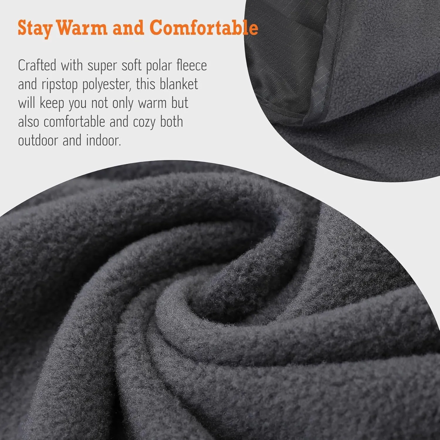 4-in-1 Large Camping Blankets - Waterproof, Windproof Fleece Outdoor Blankets for Stadium, Sports, Car, Concert - 81"x57", Portable (Dark Gray)