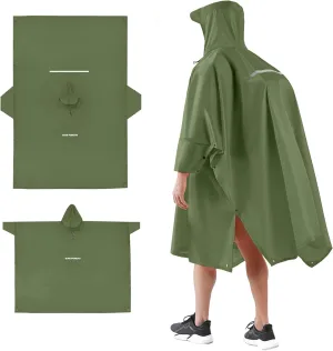 4 in 1 Multifunctional Raincoat Waterproof Rain Coat Cover Mat Tarp Shelter Shade Tent Tarp Awnings Reflective Camping Picnic(Army Green)