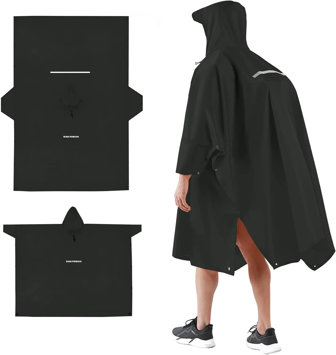 4 in 1 Multifunctional Raincoat Waterproof Rain Coat Cover Mat Tarp Shelter Shade Tent Tarp Awnings Reflective Camping Picnic(Black)