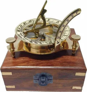 4 Inch Nautical Brass Sundial Compasses with Wooden Box Navigational Maritime Vintage Fully Functional Titanic/Robert Frost Poem Compass/Sundial for Gift and Home Décor by New Lite Hub. Gold