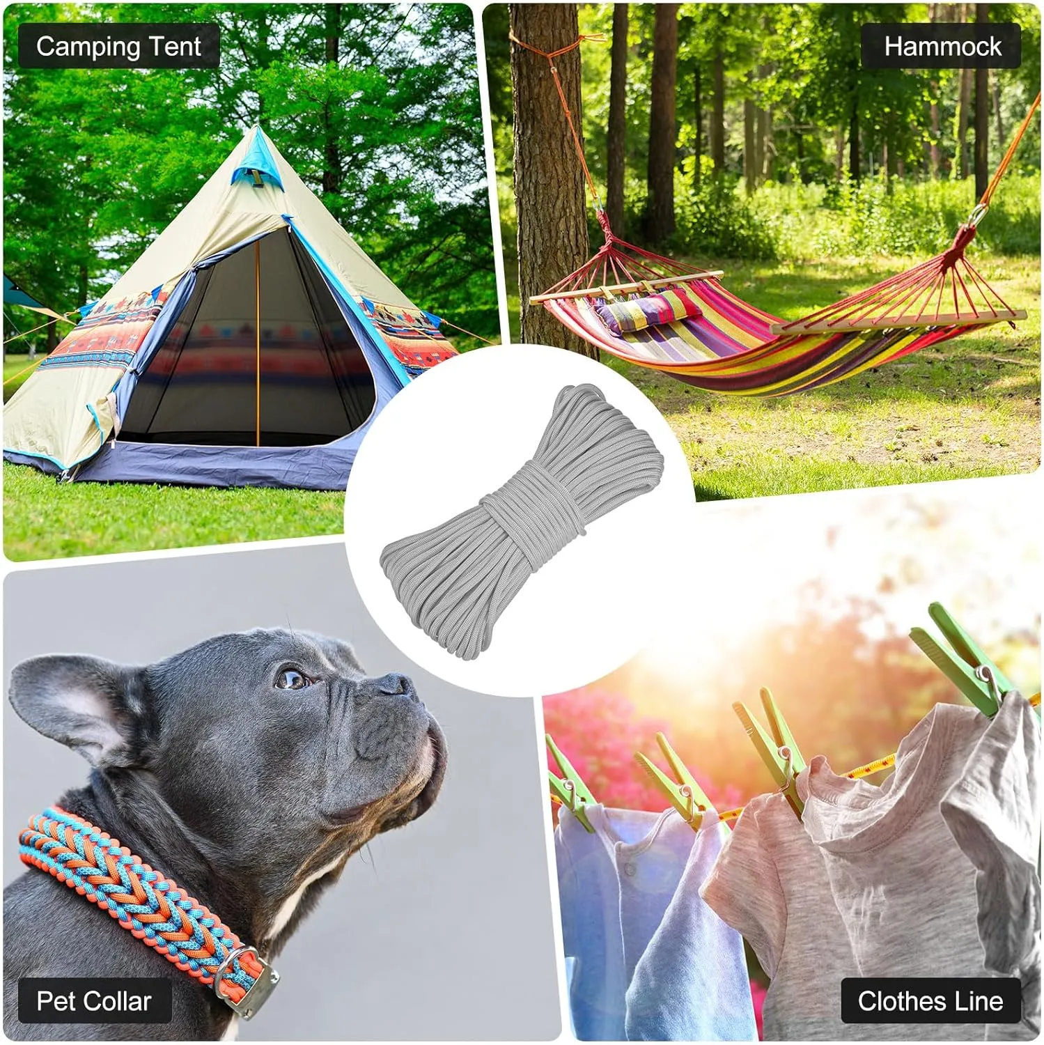 4 mm 102FT Guyline Camping Paracord [1PCS] - Guy Lines Ultralight Thin Cord Rope 7 Strands Paracord 550LB Use for Camping Tents & Tarps & Hiking - [Gray]