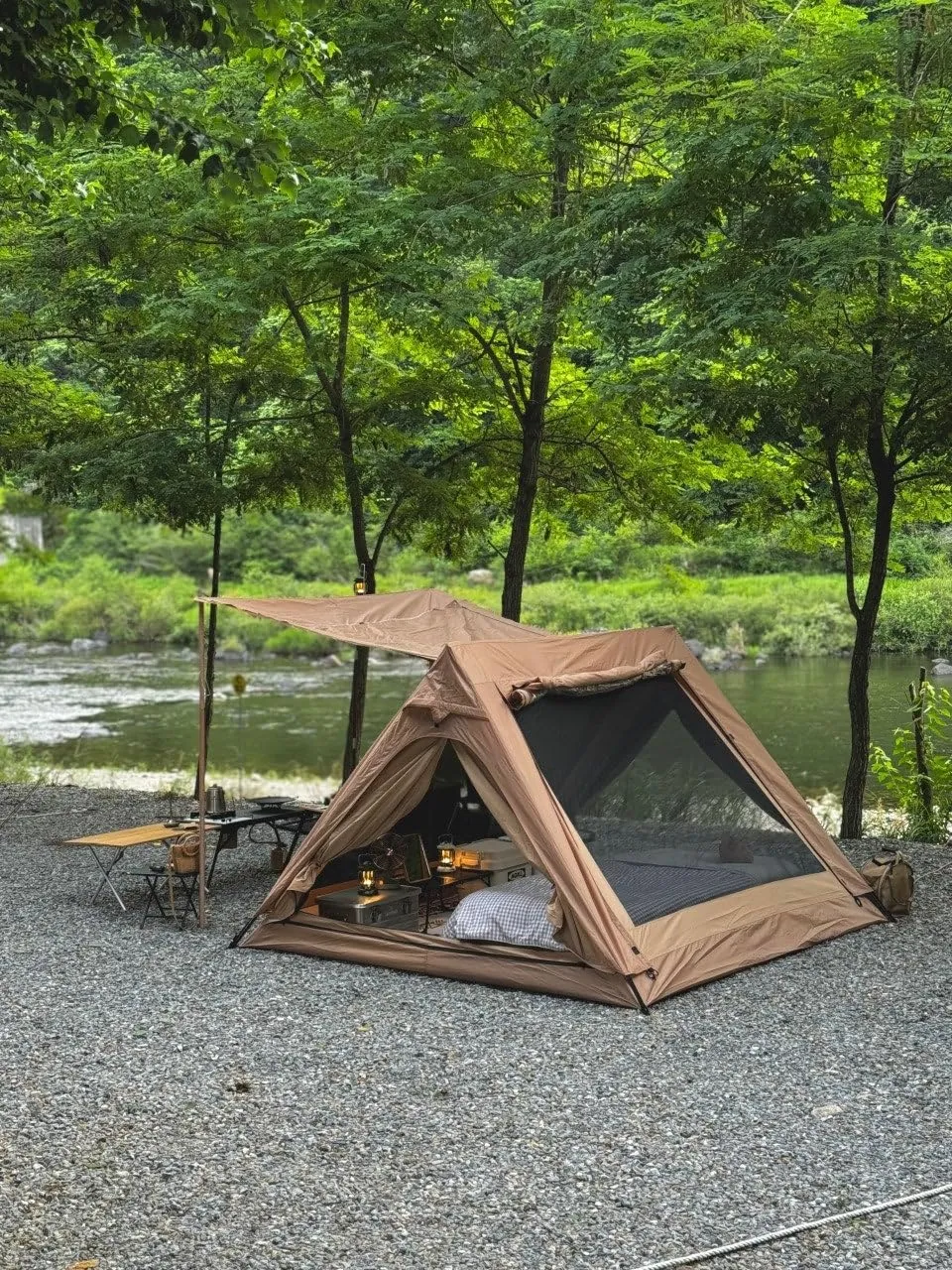 4 Person Canvas Tent with Full Rainfly&Footprint, Easy Set Up Breathable 4 Season FamilyTent for Winter Outdoor Glamping Car Camping