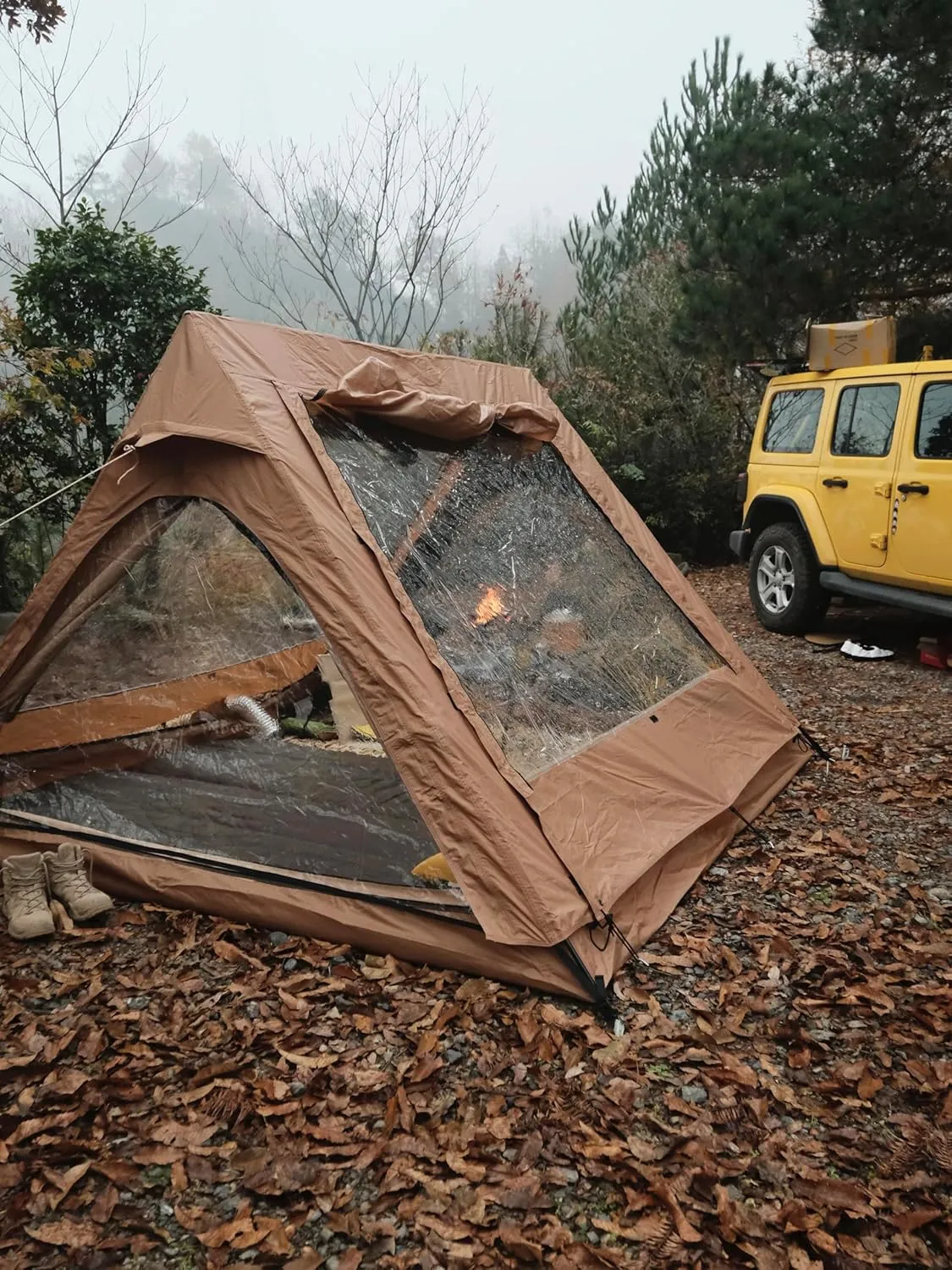 4 Person Canvas Tent with Full Rainfly&Footprint, Easy Set Up Breathable 4 Season FamilyTent for Winter Outdoor Glamping Car Camping